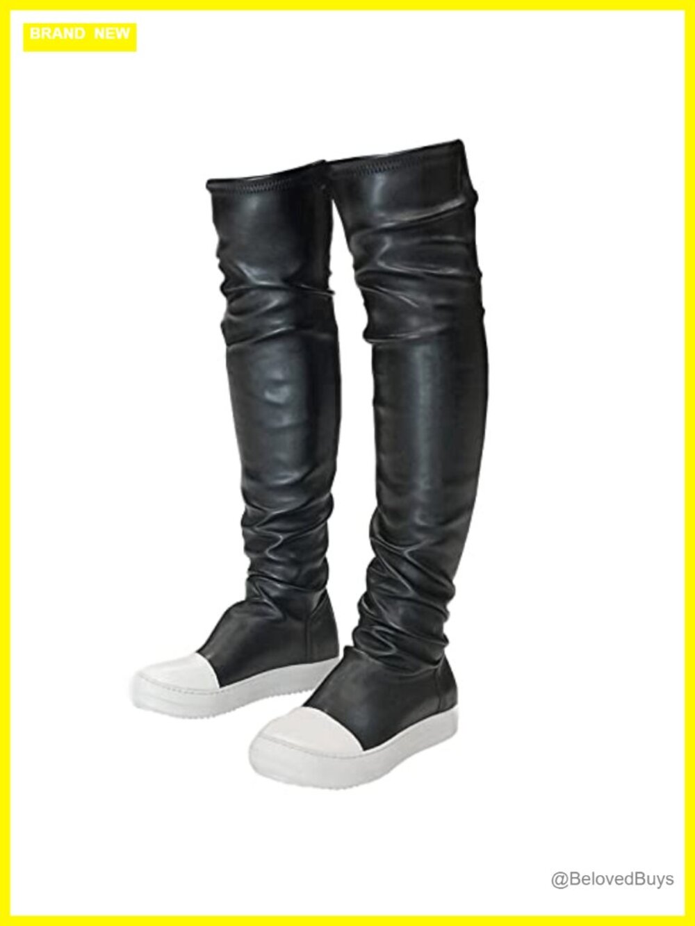 MOFEEDOUKA Thigh High Boots Womens Flat Over The Knee Round Toe PU
